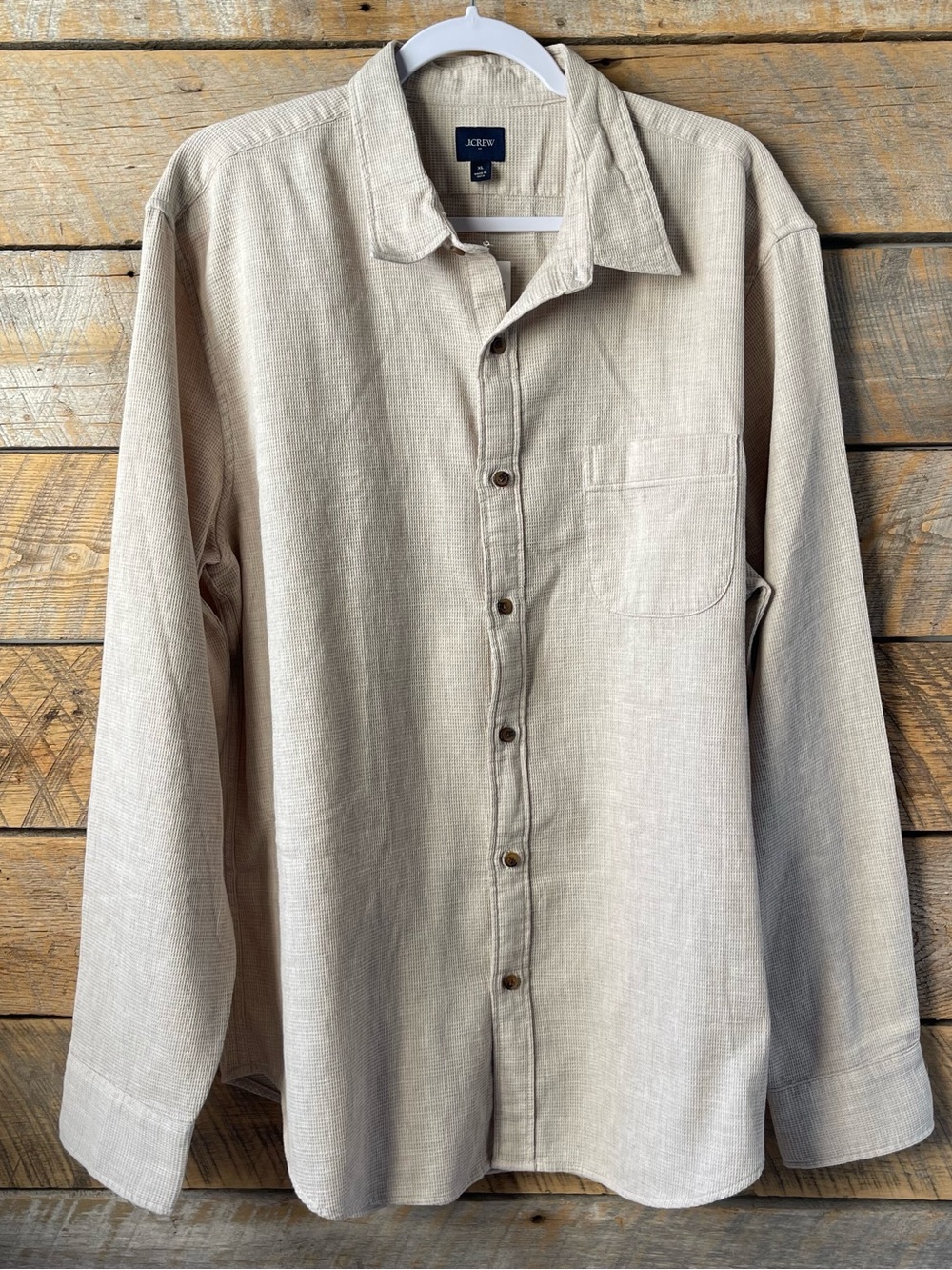 J.Crew Factory 2025 Waffle Dobby Shirt Mens XL Tan Cotton Button Down NWT
